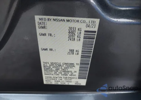 2023 Nissan Altima Sl Intelligent Awd из США, поврежденный, VIN 1N4BL4EW7PN389601